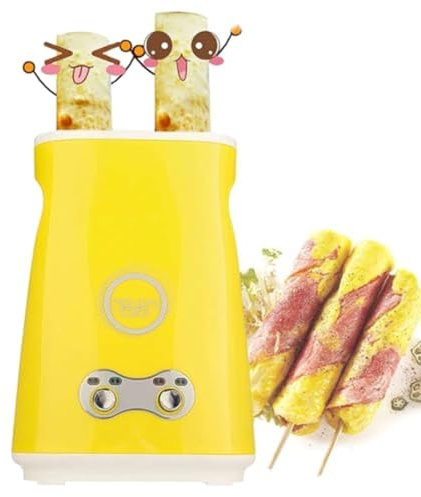 Electric Double Egg Roll Maker, 7 Min Automatic Egg Boiler with Independent Temperature Control & Nonstick Liner, Mini Sausage & Hot Dog Roll Cooker with Cleaning Brush, for Quick Home Meals yellow