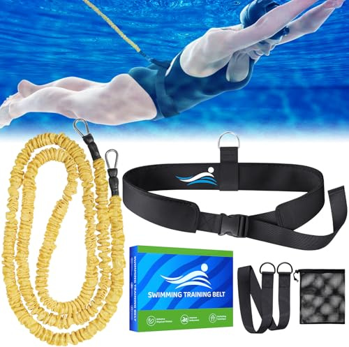 Cintura di resistenza al nuoto regolabile da 2,5-7,5 m per ausili al nuoto in qualsiasi piscina senza sistema controcorrente (adulti, giallo)