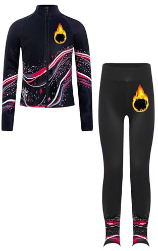 Eandarui Eiskunstlauf Bekleidung Kinder Mädchen Thermo Trainingsanzug Langarm Sportjacke Farbblock Patchwork Mantel Mit Stretch Hose Leggings Dancewear Rot A 134-140
