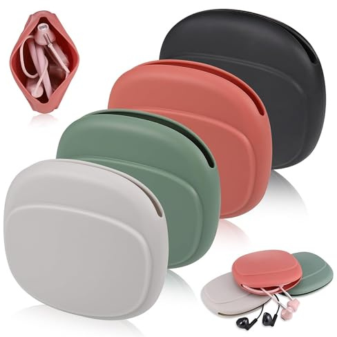 4 Stück Kopfhörer Tasche, Ladekabel Aufbewahrung, Silikon Aufbewahrungskoffer von kabelgebundenen Kopfhörern, Ladekabel Organizer Box Tasche für Kopfhörer USB Headsets, Vier Farben