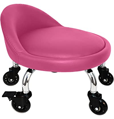 Vapaa taide Rolling Stool with Backrest 450 Lbs High Weight Capacity PU Leather Roller Seat and Heavy-Duty Crystal Universal Wheels for Men Women Boy Girl Furniture Gift, Home Office Red