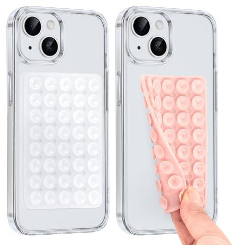 Knrlqim 2 stycken silikon mobiltelefon sugpropp hållare dubbelsidig, kompatibel för alla mobiltelefonmodeller, sugkopp mobiltelefonfodral mångsidig mobiltelefonhållare för selfies och videor