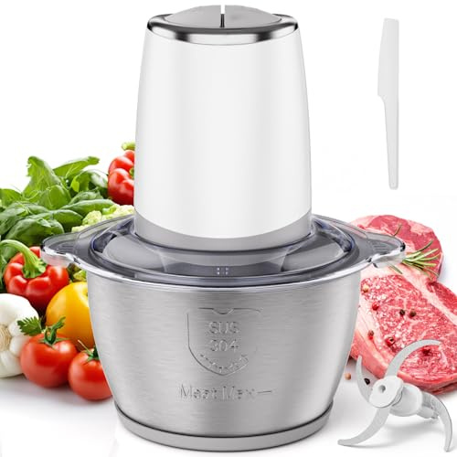 OUSFOT Picadora Electrica 1,8 L Picadora 500W Trituradora de Alimentos Con Recipiente de Acero Inoxidable 2 Velocidades Apto para Verduras,Carnes,Fruta,Cocina