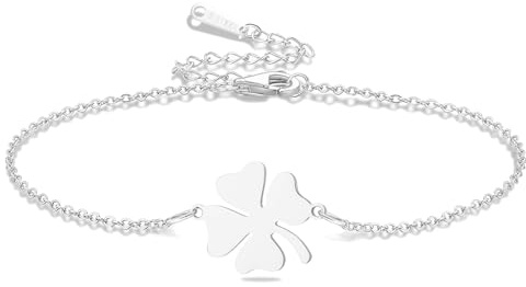 VASSAGO Pulsera de Trébol para Mujer de Acero Inoxidable Pulsera de Trébol de Cuatro Hojas Pulseras de Eslabones de Trébol de la Suerte Joyería de Moda Regalos para Mujer, talla única, Acero