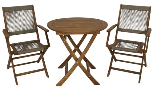 DEGAMO Bistroset Garnitur OTAVALO 3-teilig, Holz Akazie braun geölt + Rope, Outdoor