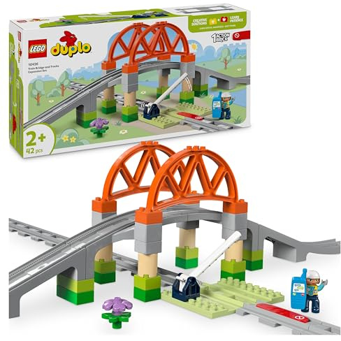 LEGO DUPLO Town Tågbro och spår – Expansionsset, Present för små barn från 2 år, Kreativa leksaker att bygga och bygga om som utvecklar problemlösningsförmåga och finmotorik 10426