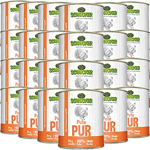 Schecker Nassfutter getreidefrei - 100% Pute PUR - 24 x 820g - hypoallergen - glutenfrei - Hundefutter - sensitiv