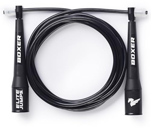 EliteSRS - Boxer Jump Rope 3.0-5mm PVC hopprep med rörliga polymerhandtag och ergonomisk halkskydd, grepp svart