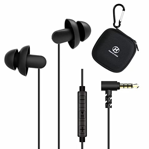 Hearprotek 2 Pares Auriculares para Dormir, In-Ear Auriculares Cancelación de Ruido con Micrófono y Control de Volumen, Tapones para Los Oídos para el Insomnio, Ronquidos, Conector de 3,5 mm