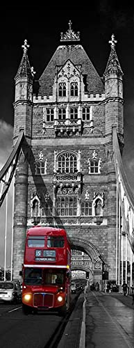 A.Monamour Türtapete Selbstklebend Türfolie Türposter 3D Ein Roter Bus Auf Der London Tower Bridge Schwarz Und Weiß Vinyl Folie Türdeko Tapete Wandbild Türaufkleber Türtattoo 90 x 200 cm
