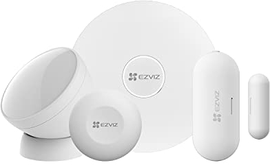 EZVIZ Kit de 4 Piezas de Sensores para el Hogar, Sistema Antirrobo Completo con Botón Inteligente, Sensor de Apertura y Cierre, PIR Sensor de Movimiento, Pasarela de EZVIZ