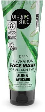 Organic Shop Masque visage hydratant en profondeur pour tous les types de peau, avocat et aloe vera (75 ml)