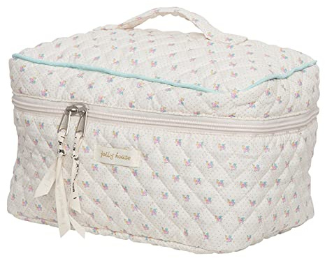 jingyuKJ Coquette Make-up-Tasche Groß Gesteppte Kosmetiktasche Reisetaschen für Frauen Ästhetische Blumen , Kulturbeutel, C01-beige geblümt, 26