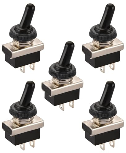 Heschen Interruttore a levetta in metallo, KN3D-101, 12V 25A, SPST, On/Off a 2 posizioni, 2 pin, per luce del cruscotto dell'auto, con cappuccio impermeabile (5 unità)