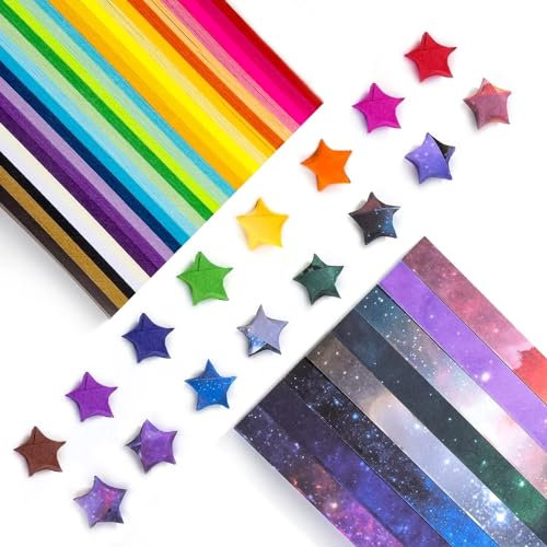1080 PCS Origami Star Paper Strips - Pre-Cut Lucky Star Folding Paper for DIY Crafts, 27 Colors + Starry Sky Gradient, Decorative Arts Supplies for Party/Gift/Home Decor