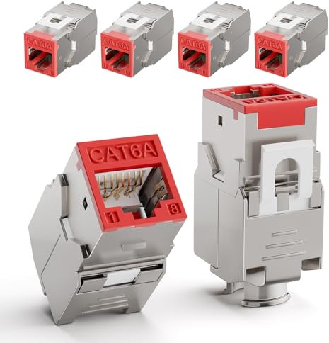 LEENUE 6 Pezzi RJ45 Keystone Jack Cat6a, 10 Gbps/500 Mhz, Modulo Keystone Placcato oro Per Cavo di Collegamento Cat6a Cat6 POE, Spina Rj45, Cavo di Rete Patch E Ethernet Patch Pane, Scatola di Rete