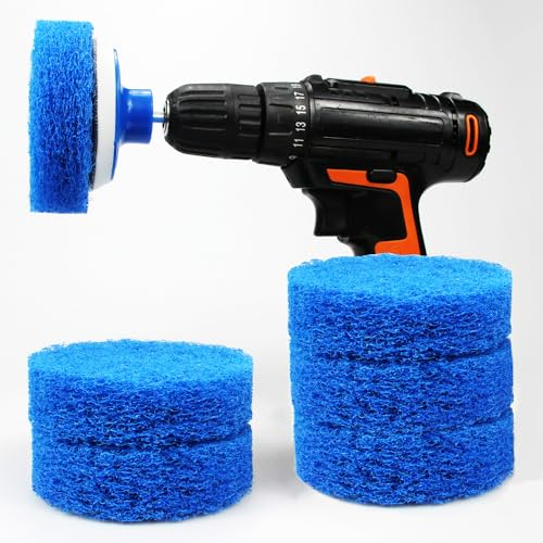 Cooptop 7 Piece Drill Brush Attachment Set - Power Scrub Pad Cleaning Kit – Power Scrubbing Drill Attachment - Cleaning Scouring Pads (Blue)