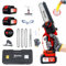 OUTIGO Motosierra Bateria, Mini Motosierra 3000mAh, 6'' Motosierra Eléctrica 2 Batería, Motosierra 3 Cadenas + 1 Barras de guía de cadena, MINI Motosierra eléctrica inalámbrica (6 Pulgadas)