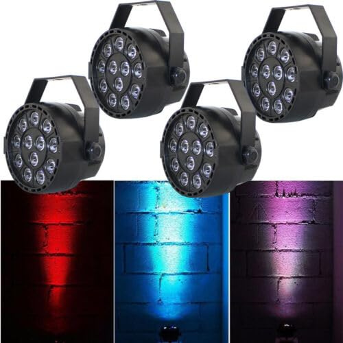 MEHOOSPVN 4 Stück LED RGBW DMX Par Licht DJ Disco Strobe Scheinwerfer Bühnenbeleuchtung 12 LED Bühnenlicht Effektstrahler DMX512 für Outdoor Party Bar Bühne Hochzeit Weihnachten Hochzeit Bar