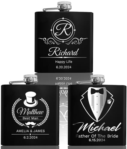 Personalisierte Flasche für Herren, graviert, 170 ml, 304 Edelstahl, individuelle Flasche für Hochzeit, Junggesellenabschied, Geburtstagsgeschenk, Trauzeugengeschenke, personalisiertes
