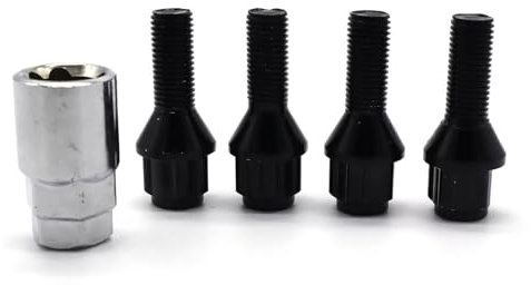 Compatible With VW For Amarok For Sharan For Caddy For Alltrack Car M12 X 1.5 Black Locking Steel Alloy Wheel Bolts + 1 Key Bolt Wheel Screws