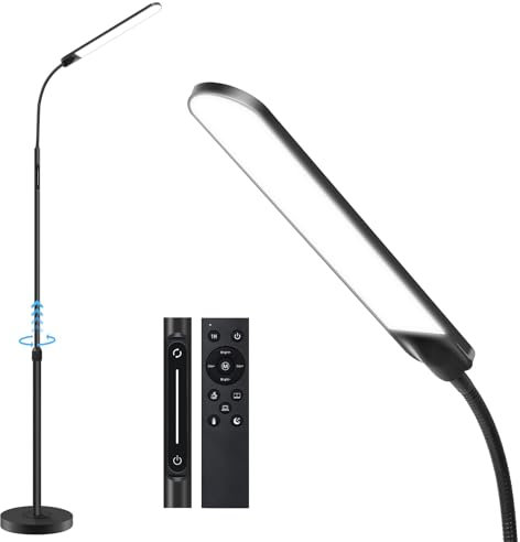 OUTON Stehlampe LED Dimmbar, Leselampe mit 4 Farbtemperatur, Fernbedienung und Touch Steuerung, 1H Timer, Leseaufgabe Beleuchtung für Wohnzimmer Schlafzimmer Büro, Schwarz