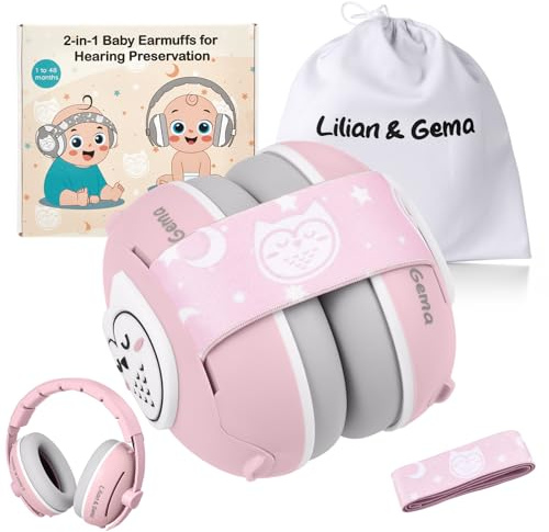 Lilian&Gema 2 in 1 Cuffie Neonato Antirumore -25dB,Protettori acustici per neonati, archetto regolabile, antiscivolo e antistress, protezione acustica ideale per neonati fino a 48 mesi