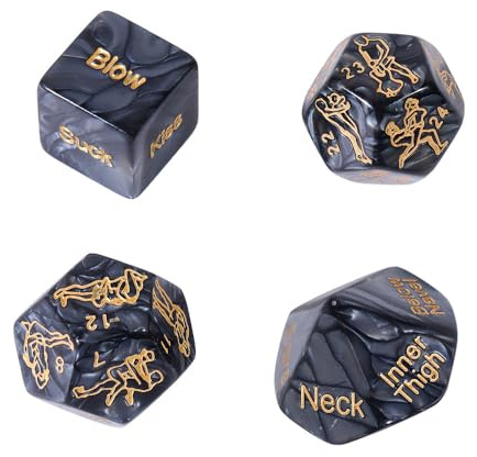 4 in 1 Glow-in-The-Dark Dice Set, Marbled Engraved Dice, Multiple Positions Available-B140 (Black)