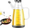 WANDGU 1L Botella Aceitera: Botella de Aceite Oliva de Vidrio, Aceitera y Vinagrera Dispensador, Rellenable Cristal Aceitera, Dispensador Transparente Vinagreras con Mango para Cocinar, Ensalada