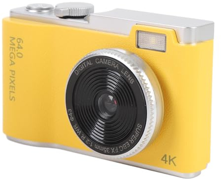 Digitalkamera, Vintagekamera för Barn, 4K-vloggningskamera för YouTube, Digital Point and Shoot-kamera, 16x Zoom, Anti Shake, Barnkamera, Kompakt Bärbar små Presenter, Gul, 64 GB
