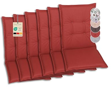 GO-DE Textil Bequeme und attraktive Polsterauflagen für Mittellehner-Gartenstühle (6er-Set, Raute rot, Mittellehner)