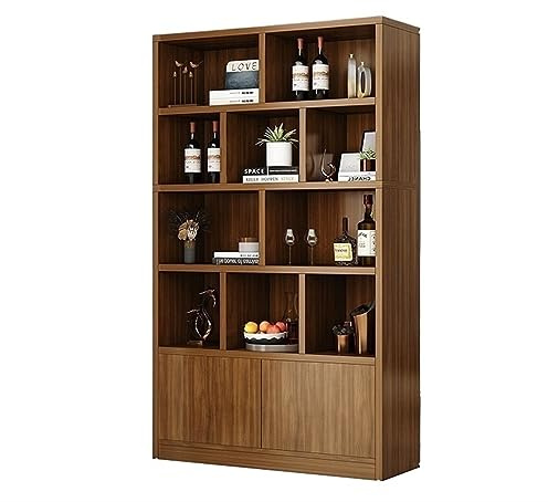 Armario de vino de madera maciza de nogal y estante versátil para sala de estar, divisor de entrada y almacenamiento de zapatos, estantería elegante, 80 x 24 x 180 cm, solución de muebles