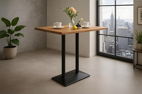 SAM Bistrotisch Ian | Bartisch/Stehtisch 100x60 cm mit echter Baumkante | Akazienholz massiv + Naturfarben | Doppel-Säulengestell Metall Schwarz