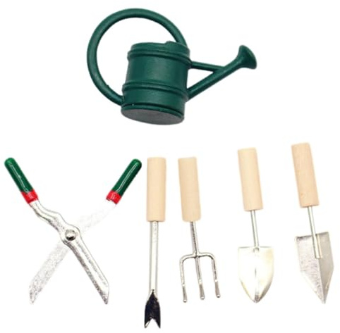 Gogogmee Outils de Jardinage Décoratif Miniatures, 1 Set Maison de Poupée | Arrosoir, Ciseaux et Pelle en Alliage Plastique, Petite Taille, Effet Simulé, pour Ornements et Apprentissage