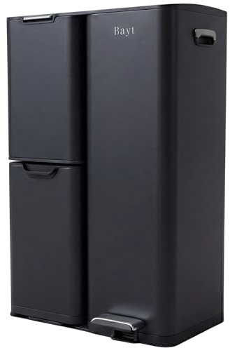 Bayt Mülleimer 60L Edelstahl, 3 Fächer Mülltrennsystem mit Pedal, Weiß