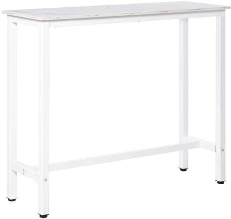 HOMCOM Tavolo da bar, tavolo alto da cucina mangia in piedi - dim. 120 x 40 x 100 cm - telaio base in acciaio, vassoio effetto marmo bianco