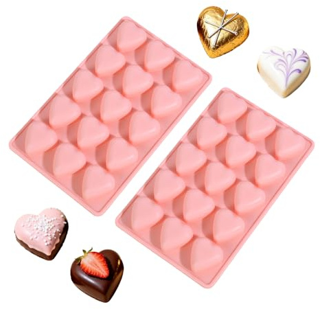 2 Pack Heart Chocolate Moulds Valentine's Day Candy Molds Silicone Heart Mold Jelly Moulds for Resin Cupcake Cake Topper Decoration Silicone Ice Cube Tray Pink