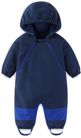 JiAmy Baby softshell overall snödräkt pojke flicka, babykläder, sparkdräkt, vattentät, ventilerande, vindtät, overall, klädset 9 månader – 5 år, Marinblå, 5-6 Jahre