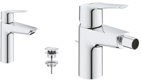 Grohe QUICKFIX Start Set Miscelatore Monocomando per Lavabo, Taglia M, + Rubinetto per Bidet Taglia S, Scarico a Saltarello, Cromo