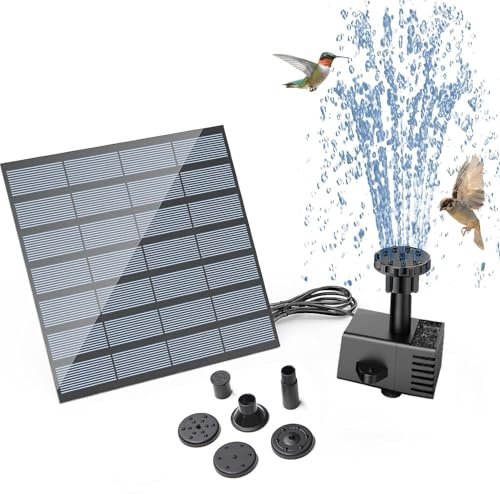 Fuente de agua solar, bomba de fuente solar para baños de pájaros, bomba de agua solar mejorada de 1.8 W con 4 boquillas, características de agua alimentadas por energía solar para decoración de
