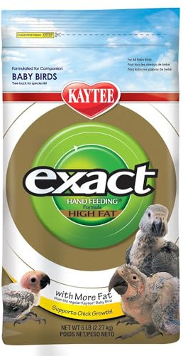 Kaytee Exact Hand Feeding High Fat Formula Pet Bird Baby Food For Parrots, Parakeets, Lovebirds, Cockatiels, Conures, Cockatoos, and Macaws, 5 Pound