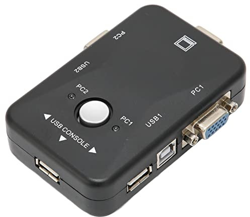 USB 2.0 KVM Box Adaptador de Video Compartido VGa de 2 Puertos, 1920x1440 HD VGa KVM para Monitor Dual, para Computadora, PC, Computadora Portátil, Escritorio, Monitor, Impresora, Teclad