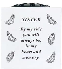 David Fischhoff Graveside Memorial White & Black Rose Bowl with Feathers - Sister