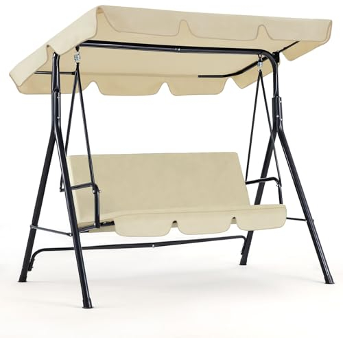YODOLLA Hollywoodschaukel 3-Sitzer Gartenschaukel mit Verstellbarem Baldachin 172 x 112 x 150 cm, Beige