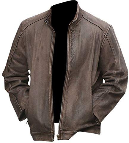 LP-FACON Matt Jason Bourne - Chaqueta de piel de cordero marrón envejecido para hombre, marrón, L