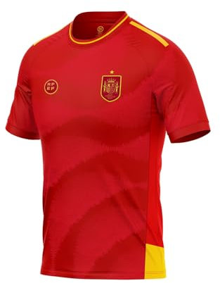 RFEF - Réplica Camiseta Oficial Selección Española de Fútbol - 100% Poliester Transpirable - Primera Equipación España Eurocopa 2024 - Equipación Selección Española - Sistema Aerodry - Talla S