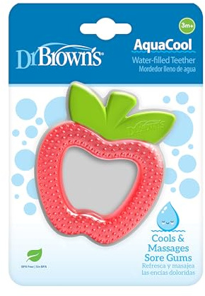 Dr. Brown’s Mordedor de Frío para Bebé 3M+ AquaCool Manzana – Mordedor Refrigerante Lleno de Agua Purificada y con Texturas para un Alivio Extrafrío de la Dentición – Sin BPA