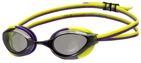 ARENA Python Racing Simglasögon för män och kvinnor, unisex, anti-dimma, icke-speglad lins, maximal komfort, för tävlingssimmare, varvsimning (Smoke/Plum/Arctic Lime)