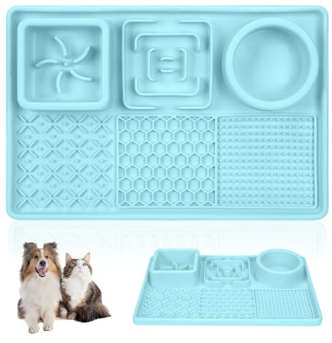 Tappetino antiscivolo per leccare cani e cuccioli di taglia media, per mangiare lentamente, per cani e gatti, per allenare l'ansia e la noia (blu)