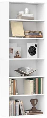 HOMCOM Bücherregal, Standregal mit 5 Ebenen, Aufbewahrungsregal mit Verstellbare Ablage für Wohnzimmer, Schlafzimmer, Weiß